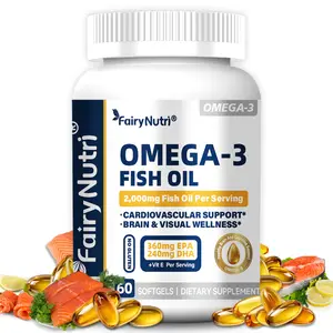 Omega-3 Fish Oil 2000mg with EPA 360mg & DHA 240mg - 60 Softgels for Brain Heart Skin Joint Health US cGMP Certified Dietary Supplement