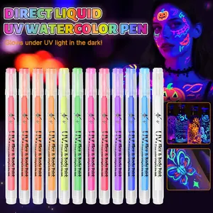 12 Color UV Glow Paint Pens, Night Glowing Acrylic Markers, Party Creative Graffiti Pens, Temporary Tattoo Highlighter, Perfect Gift Set