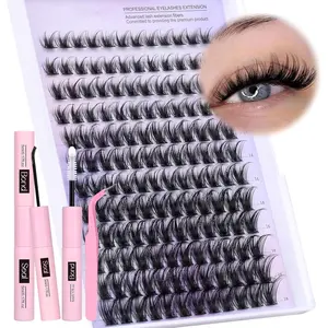 Individual False Eyelashes with Eyelash Glue & Tweezers, 1 Set Natural Look Eyelash Extensions, Self Grafting Curl Eyelashes, Eye Makeup Accessories, Cosmetic Eyelashes