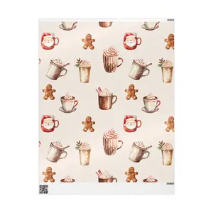 Festive Wrapping Paper for Holidays, Christmas Gift Wrap, Cozy Gingerbread & Hot Cocoa Design, Wrapping Supplies, Holiday Decor