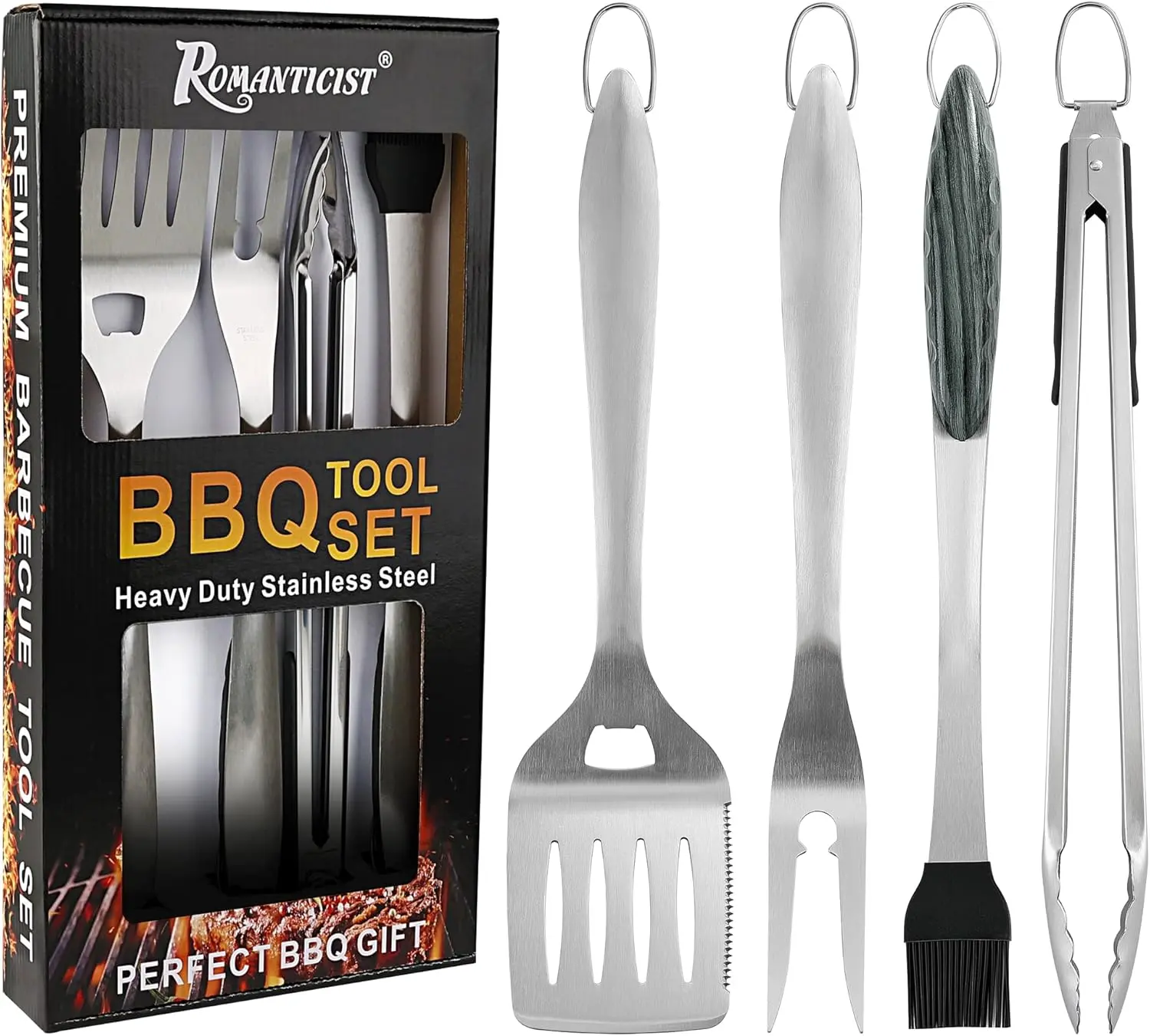 ROMANTICIST 4pc Heavy Duty Grill Accessories for Top Chef Professional Grill Tools Set & Basic BBQ Tools for Bac kitchen gadgetskyard Restaurant Outdoor Kitchen Deluxe Grill Gift for Dad on Father’s Day Christmas kitchen items grills father's day gift