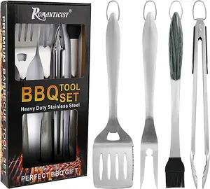 ROMANTICIST 4pc Heavy Duty Grill Accessories for Top Chef Professional Grill Tools Set & Basic BBQ Tools for Bac kitchen gadgetskyard Restaurant Outdoor Kitchen Deluxe Grill Gift for Dad on Father’s Day Christmas kitchen items grills father's day gift
