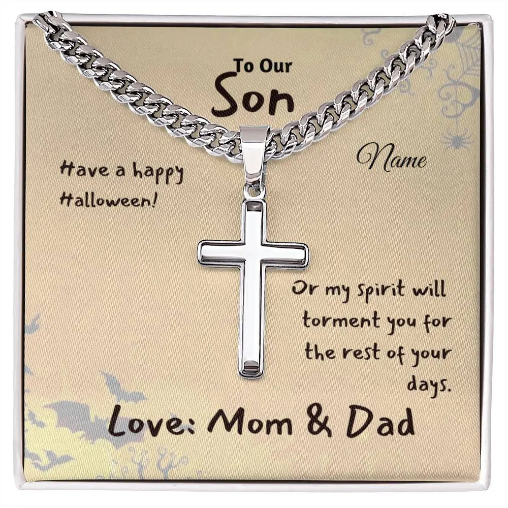 Personalized Steel Cross Necklace on Cuban Chain