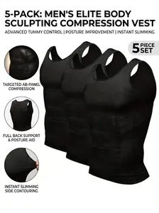 5-Pack Men'S Compression Shirts - Tummy Control Waist Trainer Vest, Sleeveless Body Shaper with Neoprene Filler