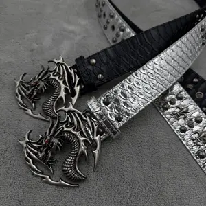 【Flash Sale】Dragon Design Pu Leather Y2k Belt, Hip Pop Fashion All-match Buckle Belt for Men & Women, Gothic Style Belt for Party, Daily Clothing Decor, Adjustable Belts for Men's Wear Gift Fathers Gift