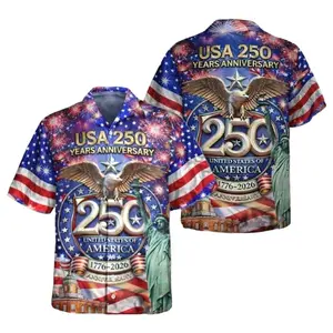 Vintage Independence Day 4th Of July Hawaiian Summer Tropical Shirt Patriot 250th Anniversary Freedom Liberty USA Flag Button Down Shirt  TDI