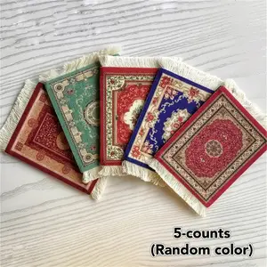 Vintage Persian Tassel Placemat, 5 Counts Durable Ethnic Style Table Decor, Stain-resistant Square Mat for Coffee Table, Bowl & Plate, Coasters