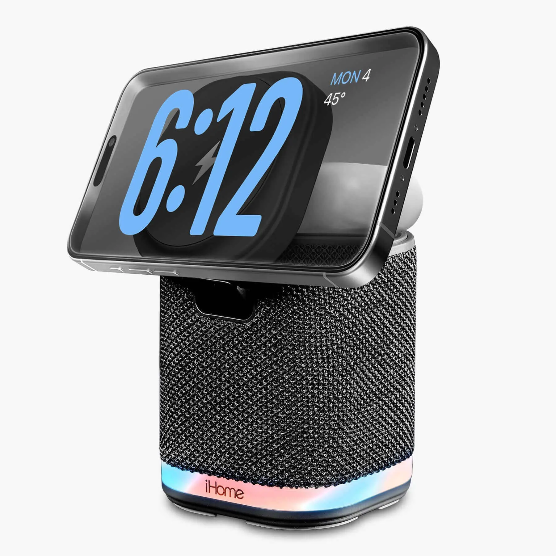 Bluetooth Speaker with Wireless Charger and Color Changing Night Light – Dark Gray (iPBT50DG)