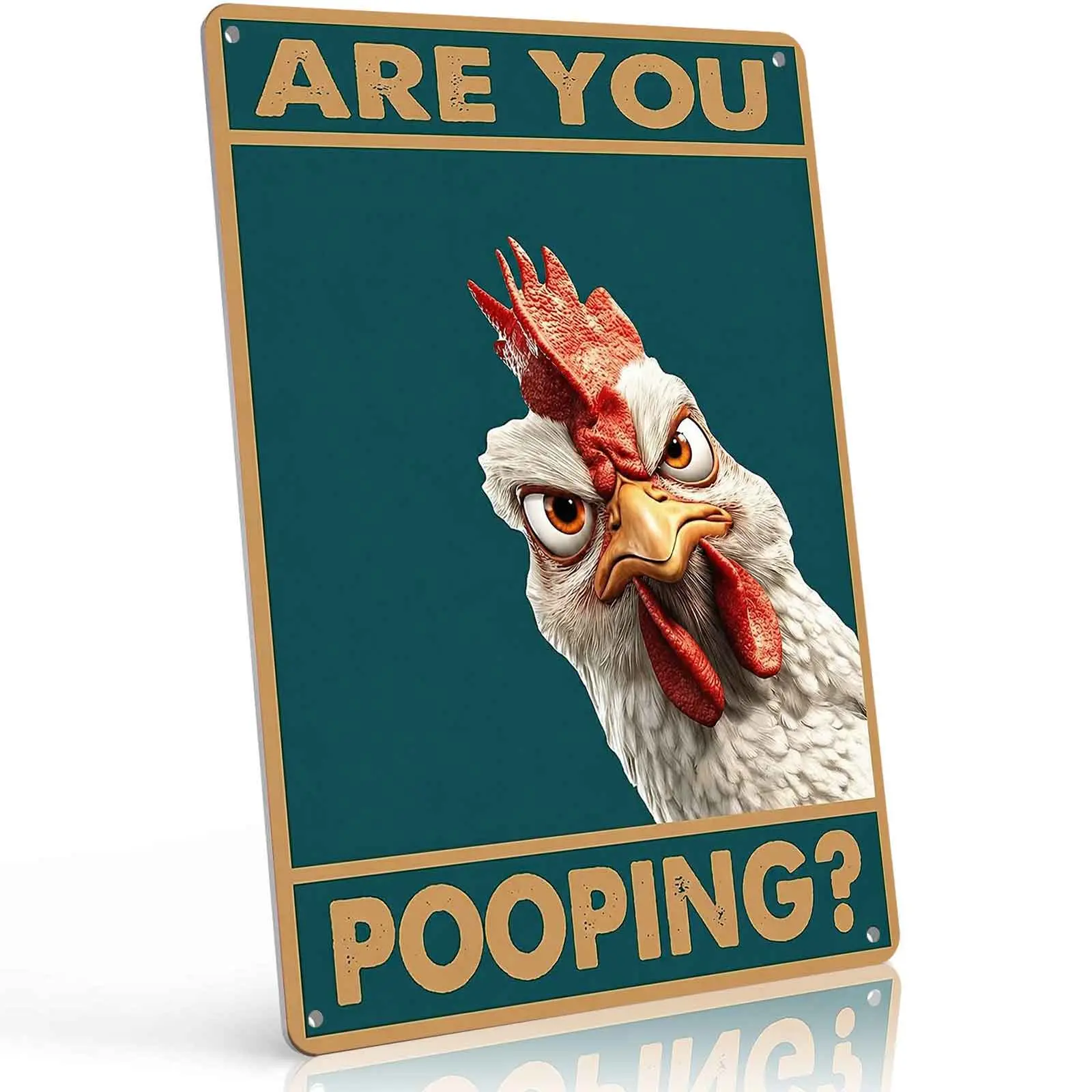 Are You Pooping Chicken Aluminum Metal Sign 8x12 Inch, Funny Farmhouse & Bathroom Wall Decor, Humorous Chicken Themed Vintage Plaque