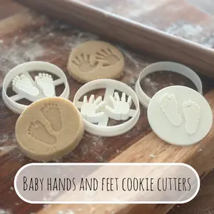 Baby Cookie Cutter Set – Handprint & Footprint Imprint Cutter – Baby Shower Cookie Stamp – Baby Milestone or Newborn Gift Idea