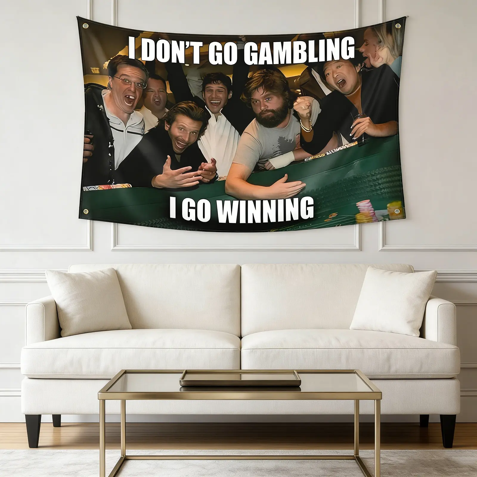 Polyester Humorous Hanging tapestry - "I DON'T GO GAMBLING I GO WINNING" Print, Durable Man Cave Wall Decoration with 4 Brass Grommets, Home Decor Supplies for Indoor Dorm & Outdoor Party Banners, Room Decorations