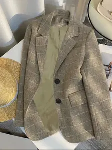 1 piece of new winter checkered women's suit outfits, lightweight casual jacket, office business wear, women's autumn and winter clothing (gift)