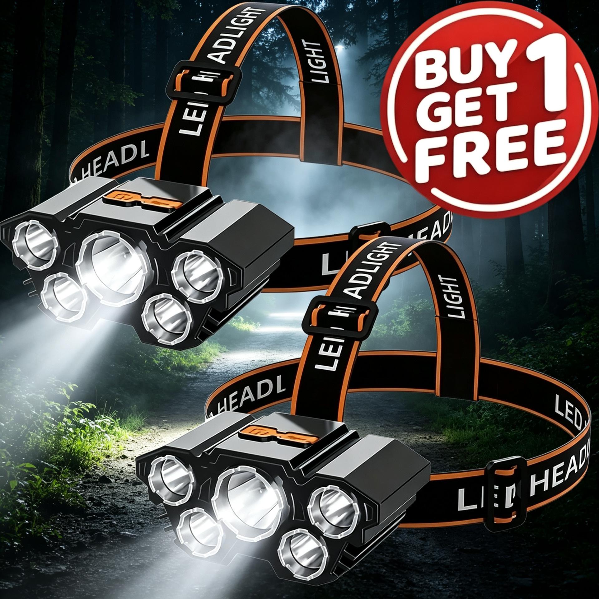 Buy one get one free, a total of 2, multifunctional 5-LED headlamp, head-worn flashlight, outdoor USB rechargeable fishing headlamp, high-brightness four-mode headlamp flashlight, for camping, work, maintenance, car repair, and renovation. Buy one get one free, a total of 2, multifunctional 5-LED headlamp, head-worn flashlight, outdoor USB rechargeable fishing headlamp, high-brightness four-mode headlamp flashlight, for camping, work, maintenance, car repair, and renovation.