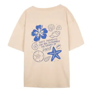 GOD'S THOUGHTS FOR YOU OUTNUMBER. THE GRAINS OF SAND Women's summer ocean-themed T-shirt, beach and seashell T-shirt.