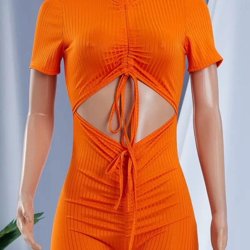 Ribbed Reversed Tie Up Romper