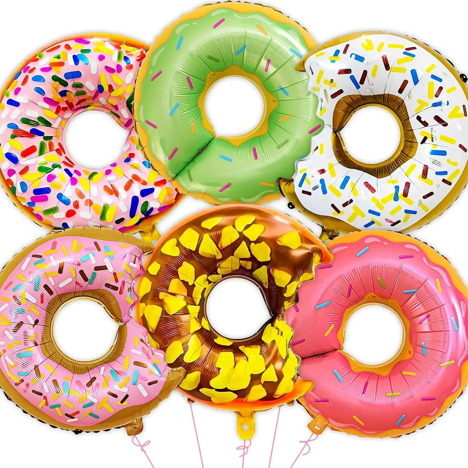 6Pcs Large Donut Foil Balloons Doughnut Mylar Aluminum Balloons Sweet Candy Sprinkles Foil Balloon For Birthday Baby Shower Wedding Party Supplies