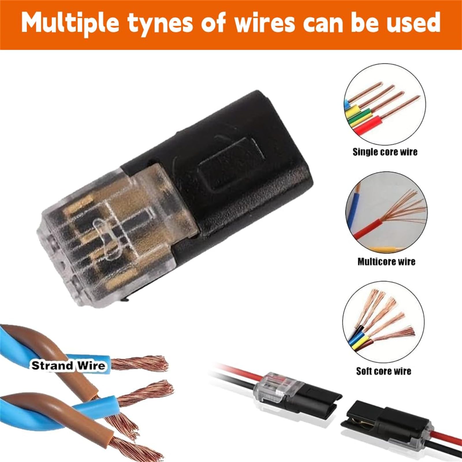 50pcs Double-Wire Plug-in Connectors with Locking Buckles, Quick-Clip Fasteners Multi-Purpose Snap-On Blocks for Strip Light DIY Crafting, Low-Voltage Decoration & Model Kits