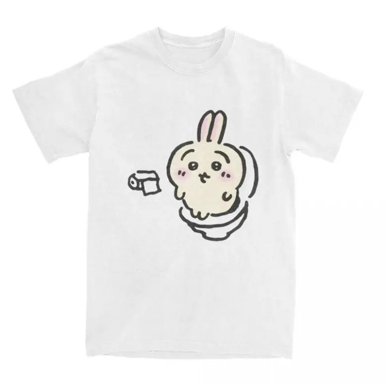 Women Oversized Pure Cotton Crewneck Short Sleeve Tee, Cute Chiikawa Toilet Cartoon Aesthetic Summer Comfort Casual Streetwear Top