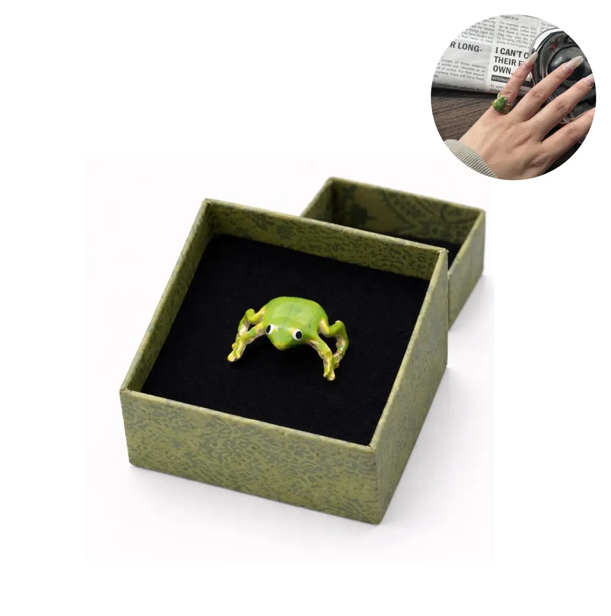 Women's Adjustable Green Tree Frog Ring - Cute Costume Jewelry, Funny Gift for Women