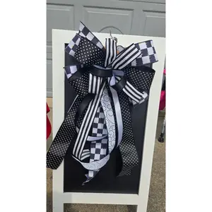 Wreath Bow - Changeable Everyday Black & White Bow for Large Wreaths