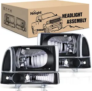 Nilight Headlight Assembly Compatible with Ford 1999 2000 2001 2002 2003 2004 F250 F350 F450 F550 Super Duty Black Housing Clear Corner Clear Lens Headlights Assembly Replacement