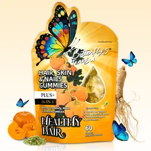 Butterfly's Tear 26-in-1 Hair, Skin & Nails Gummies – 10,000mcg Biotin + Collagen + Hyaluronic Acid – Daily Hair, Skin & Nail Care | Pumpkin | 60 Count