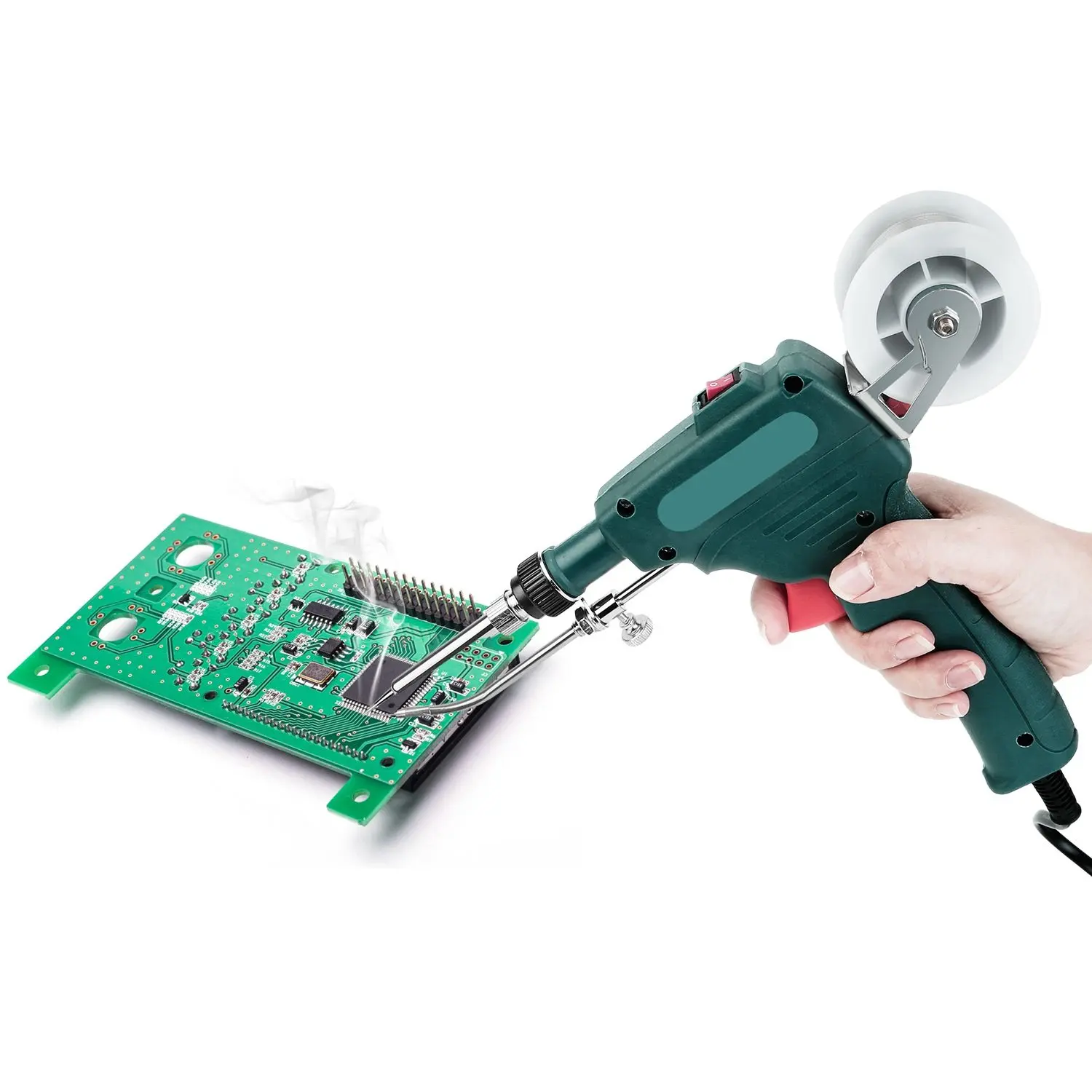 Hand-held Automatic 60W Soldering Iron Gun Kit, 5-in-1 with Welding Tool Bracket & Desoldering Pump for Circuit Board Repairs