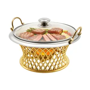 Gold Chafing Dish Buffet Warmer 9.45 Inch Aluminum Alloy Food Pan with Stand for Catering Party Banquet Tabletop Keep Warm Serving Tray