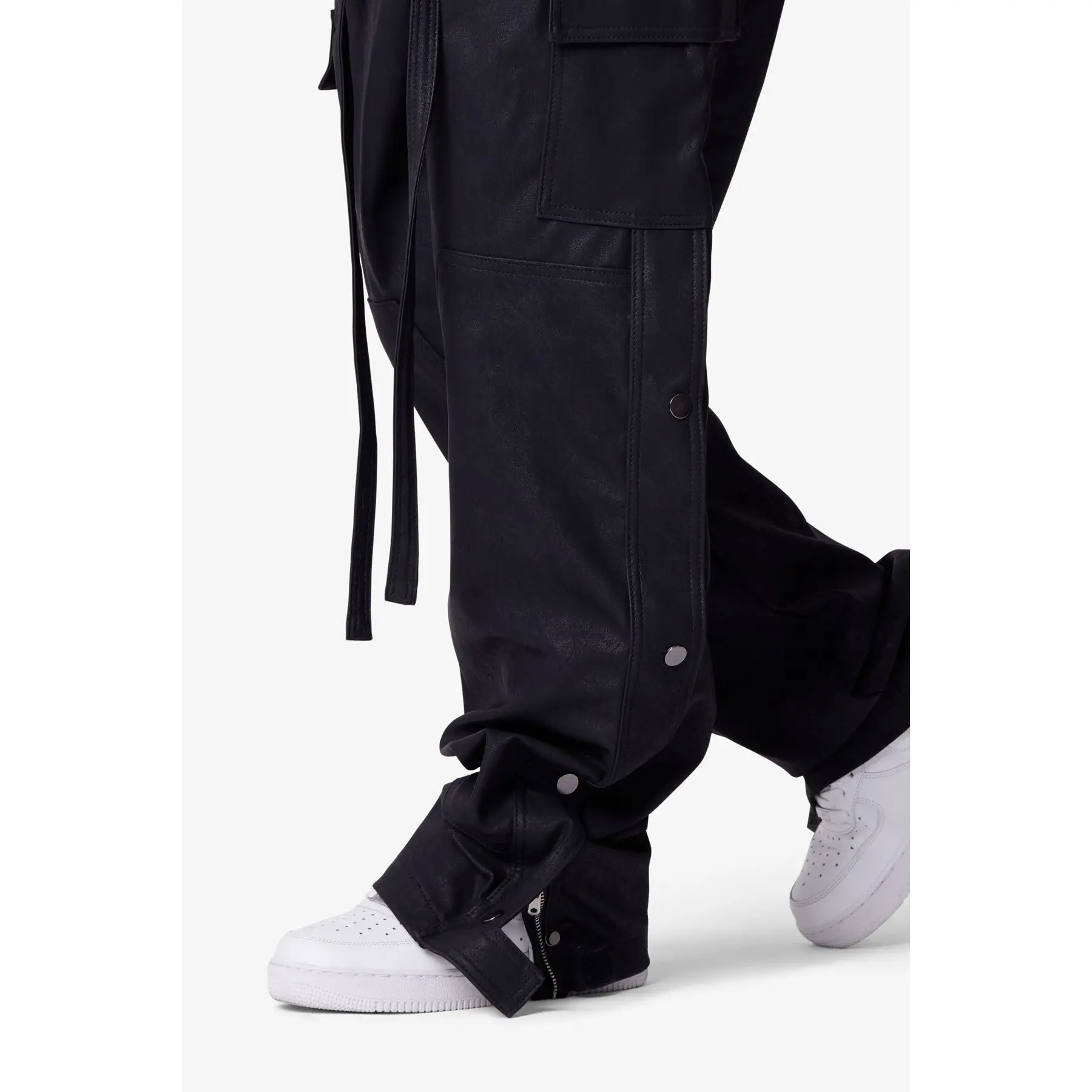mnml Ultra Baggy Leather Snap Cargo Pants - Black - TikTok Shop
