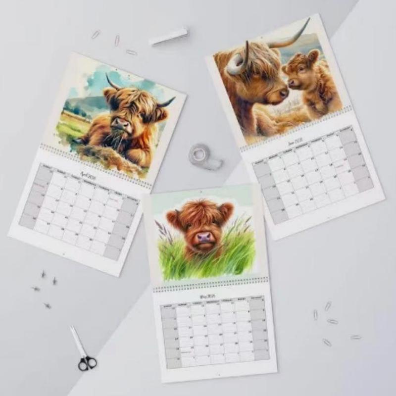 Scottish Highland Cow 2026 Wall Calendar, 12-Month Planner with Monthly Pages, Perfect Gift for Animal Lovers & Home Decor Enthusiasts, Office Stationery Supplies