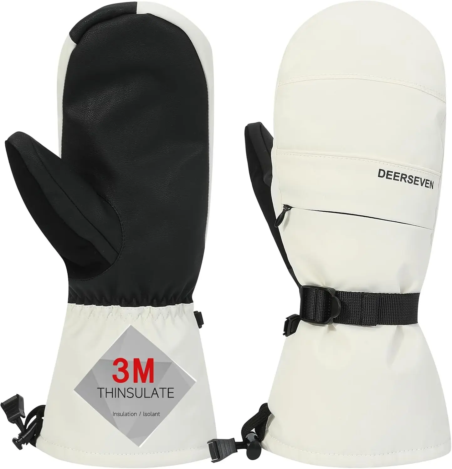 Winter Ski Mittens Men & Women Snow Warm Insulated Waterproof Windproof for Cold Weather and Snowboarding with Zipper Pocket