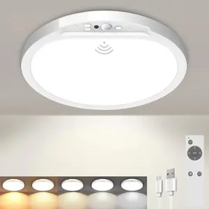 EISSLOLY Rechargeable LED Motion Sensor Ceiling Light, 3 Color Temperatures Dimmable, Wireless Magnetic Closet Light, Battery Operated Flush Mount Ceiling Lamp for Hallway, Stair, Garage, Bedroom, Closet, Emergency Light