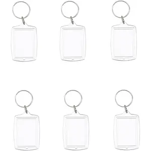 6pcs Double Sided Blank Picture Keychain Personalised Photo Key Fob Holder with Split Ring for Insert 4.6cm x 3.2cm Photo
