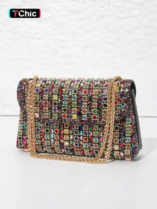 Women's Elegant Glitter Evening Bag, Exquisite Trendy Chain Strap Clutch Bag, Fashionable Shoulder Bag for Party Decoration