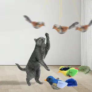 Hanging Simulated Bird Toy, Elastic Plush Sound Bird, No Battery Needed, Cat Self-Entertainment, Hunting Simulation, Swing Toy
