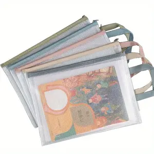 5 Colorful PVC Mesh Zipper Bags with Handles, Transparent File Storage Pouches for Office Supplies, Organizational Zipper Storage, Document Organizer, Art Craft Travel Accessories, Multifunctional Storage, Zippered Storage
