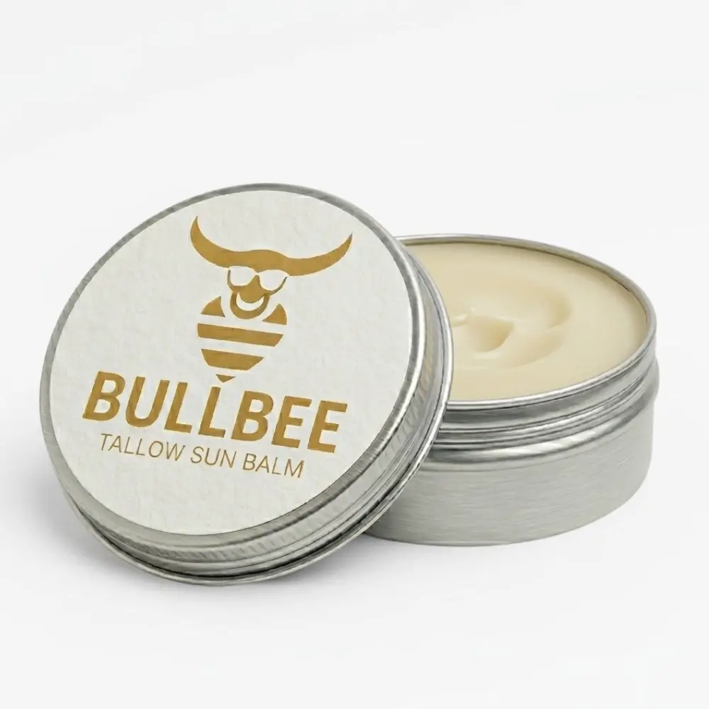 BULLBEE Tallow Sun Balm Moisturizer for Men – Grass-Fed Jojoba Oil Beeswax & Non-Nano Zinc Oxide for Sun Wind Exposure USA Made 2oz 4oz
