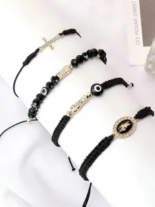 Mary Cross & Evil Eye Design Adjustable Braided Beaded Bracelet, Fashionable Hand Jewelry for Women & Men, Trendy All-match & Exquisite Jewelry for Birthday Gift, Adjustable Slider Bracelets