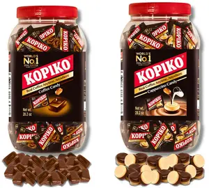 2 Coffee, 2 Cappuccino, or 2 Mixed - Kopiko Candy Jars (2 Jars, 28.2 oz Each) Sweets Snacks