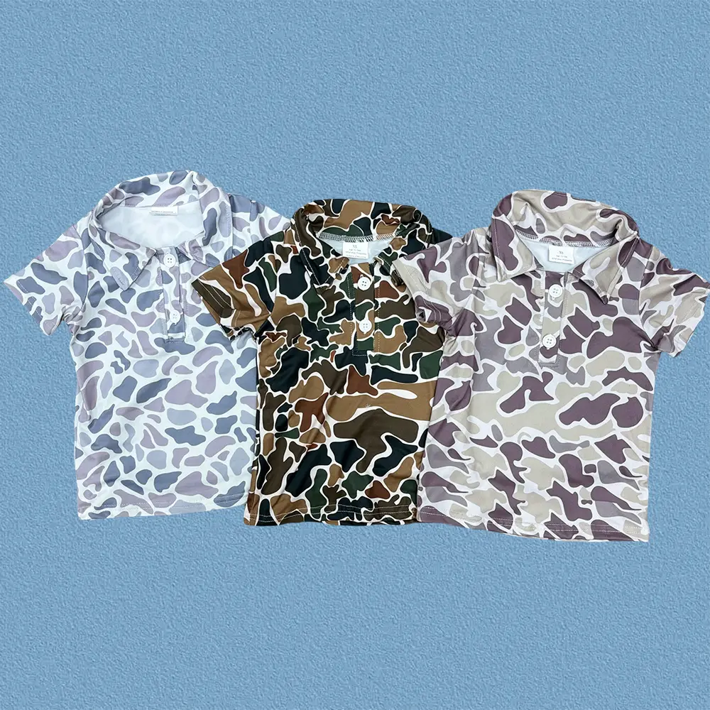 Toddler Boys' Camouflage Polo Shirt, Southern Style Short-Sleeve Button-Up Top, Rugged Outdoorsy Summer Shirt with Breathable Fabric, Outdoorsy Shirt