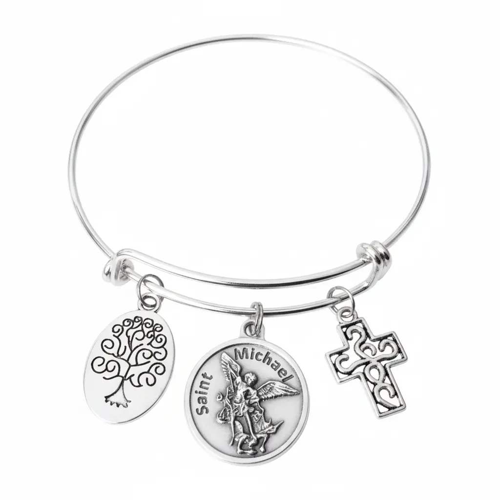 Saint Michael Police Bracelet, Expandable Charm Bangle, Law Enforcement Gift, Protect and Serve Jewelry, Silver Adjustable