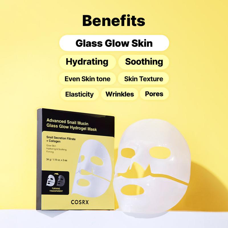 [COSRX Official] MY MORNING GLOW Advanced Snail Mucin Glass Glow Hydrogel Mask (3 sheets) | OVERNIGHT COLLAGEN MASK WITH 25% SNAIL MUCIN & COLLAGEN glowing skin