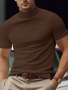 Classic Turtleneck Short Sleeve Tee | Men's Muscle Fit Basic Top | Lightweight & Breathable | Ideal for Layering or Solo Wear | Timeless Fashion for Business & Leisure