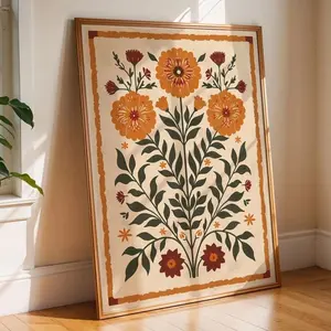 Mexican Folk Art Floral Print  Hispanic Heritage Wall Art Latinx Boho Decor Rustic Floral Kitchen Print Autumn Flower Poster 9