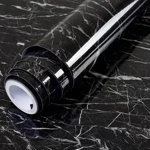 Black Peel and Stick Wallpaper - Marble Counter Top Backsplash Self Adhesive (Black Stripes, 11.8" x 78.7")