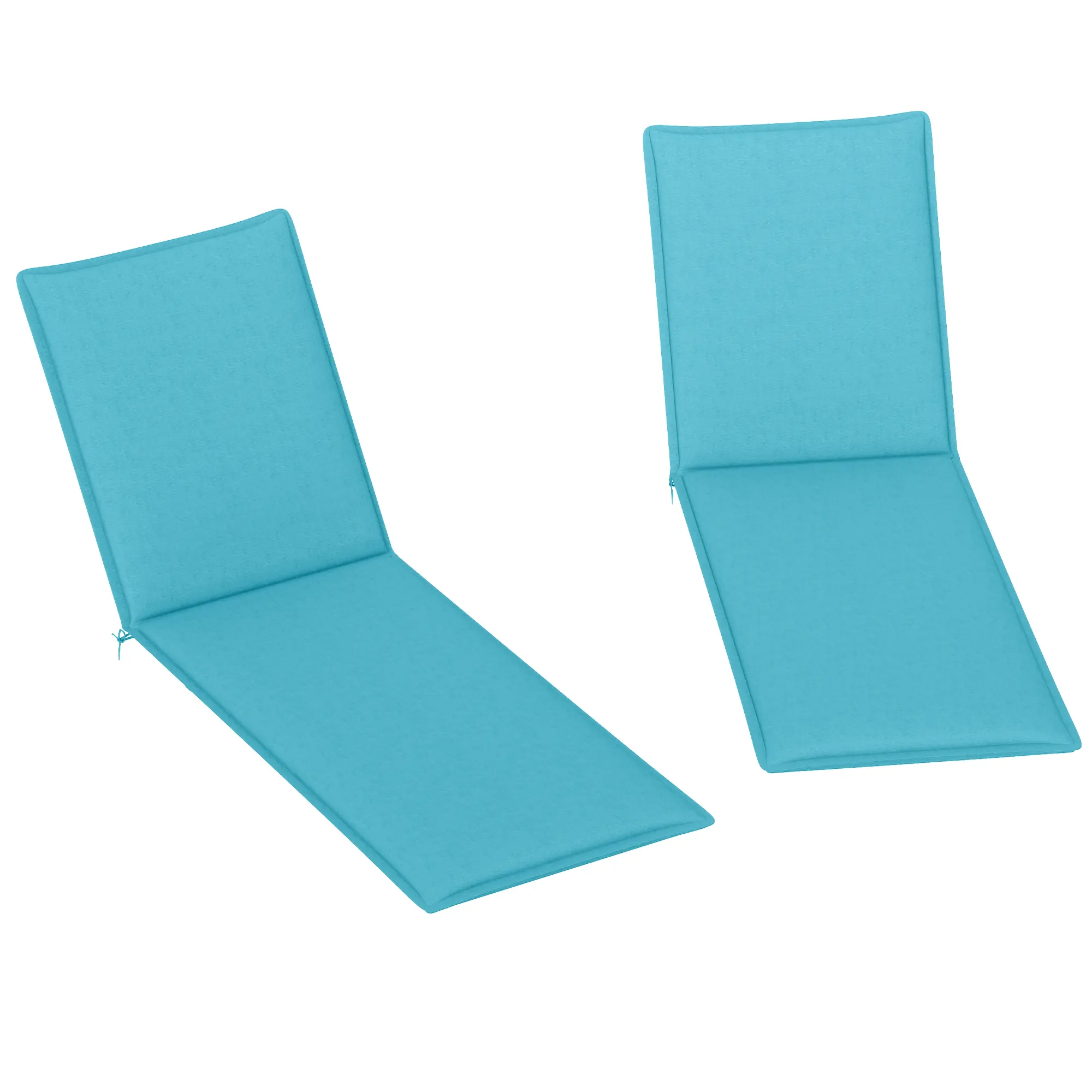 2 Pack Light Blue Foldable Chaise Lounge Cushions 48x23 Inch UPF50+ 200gsm Yarn Dyed Fabric 25D High Resilience Foam with Elastic Strap and Ties for Patio Pool Beach Chair
