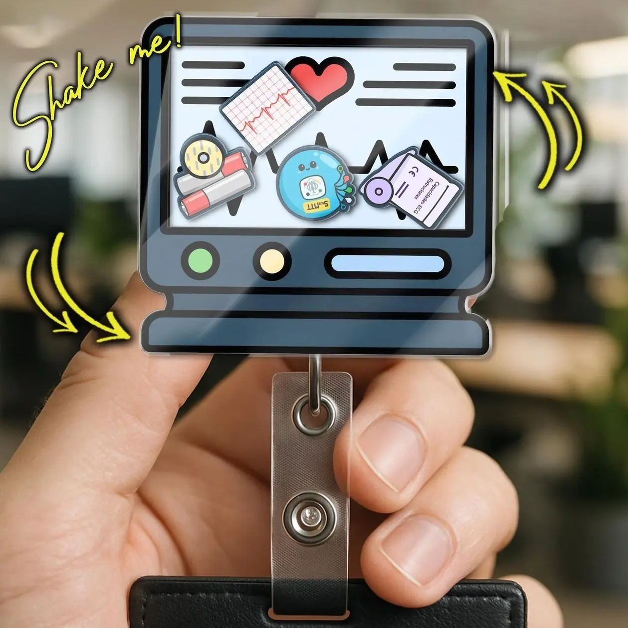 Telemetry Nurse Shaker Badge Reel, Cute RN Medical Badge Holder, ICU Hospital Retractable ID Clip Gift G3Z