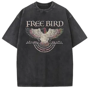 Holafish Free Bird Acid Wash Shirt, Old School Band T-shirt, Retro Music Shirt, Rock Band Tee, Women's Crew Neck, Crewneck