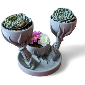 Three Cupped Tree Branch Flower Pot - Unique Planter with Artistic Branch Design, Suitable for Indoor Plants, Orchids & Herbs, Modern Home & Garden Decor