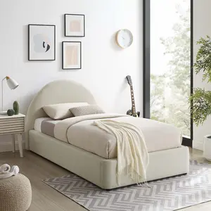 Modway Resort Upholstered Fabric Arched Round Twin Platform Bed in Heathered Weave Ivory